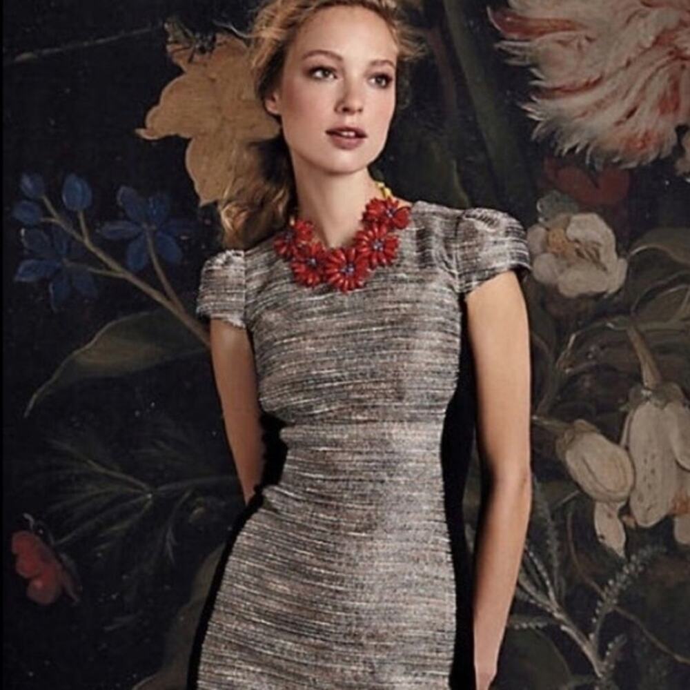 Moulinette Soeurs Anthropologie Grisaille Metallic Tweed Sheath Work Dress Sz 4